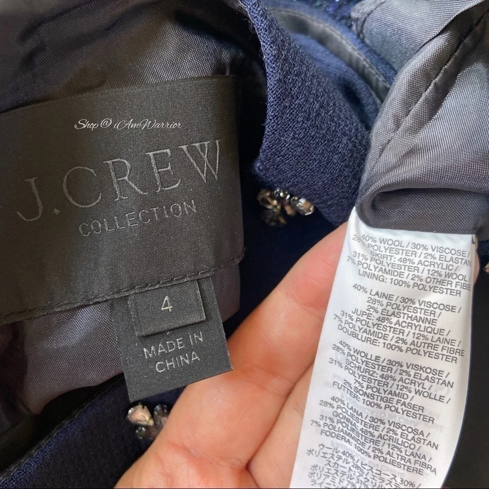 J.Crew Collection Rare Navy Crystal-Embellished Tweed Dress *shop@iAmWarrior